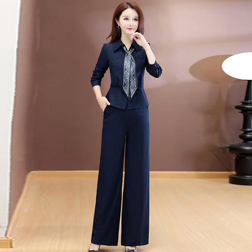 QYM 54C2509 -Y时尚套装丝巾领衬衫阔腿裤两件套 商品图2