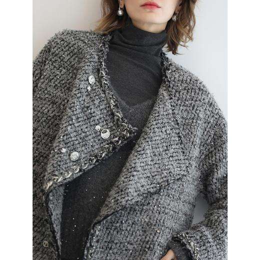 COCOBELLA小香风微廓形粗花呢羊毛西装荡领毛呢外套WL3105-2 商品图1