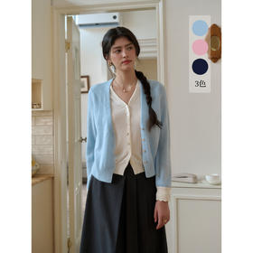 SimpleRetro法式v领撞色假两件针织开衫女秋