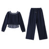 2025秋季新款拼接设计感条纹假两件卫衣阔腿裤两件套LT2675 商品缩略图4