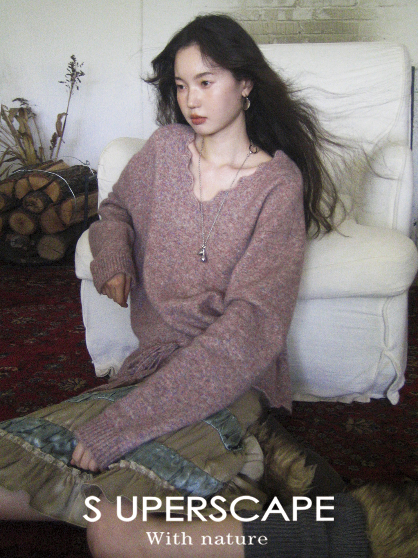 素舶 Superkid超软幼马海美丽诺羊毛镂空花边V领宽松抽绳针织套衫毛衣