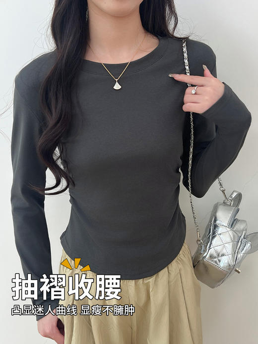 秋冬季【棉打皱打底衫】新款内搭修身显瘦长袖上衣 圆领正肩T恤  商品图1