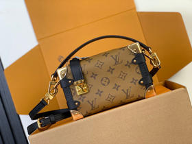 驴家 Trunk 可调节可拆卸肩带拉链开合 帆布拼牛皮 软盒子单肩斜挎包 男女同款情侣款 黑色拼棕色（JPH）