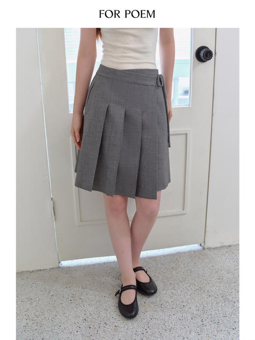 ForPoem 现货 25/FW原创设计搭片绑带两色百搭百褶裙短款A字半身裙女 商品图1