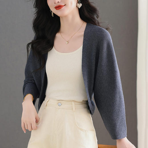雀说洋气毛衣外套新款针织开衫高级感小个子短款小披肩女外搭AL9305 商品图0