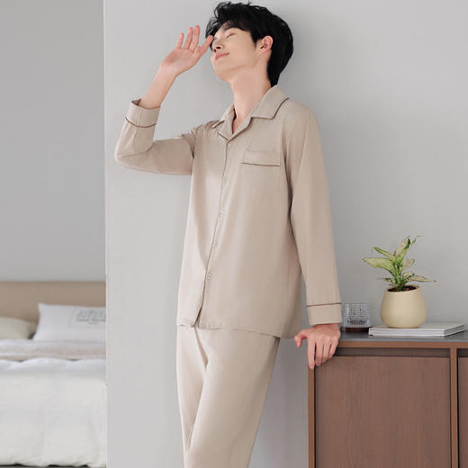睡衣男秋季纯棉长袖长裤家居服中青年开衫简约休闲薄款大码套装   JL-XEQ911/XEQ912/XEQ913 商品图3