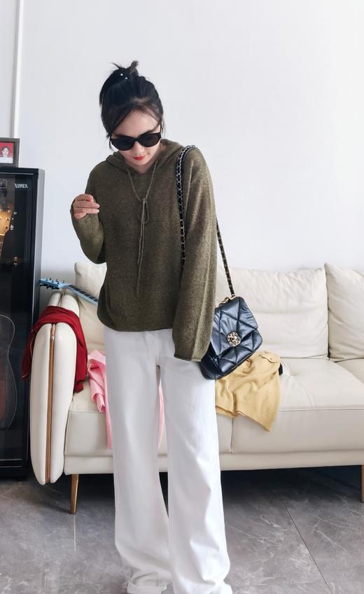 秋冬新款绵羊毛莱赛尔山羊绒连帽花线保暖帽衫 商品图5