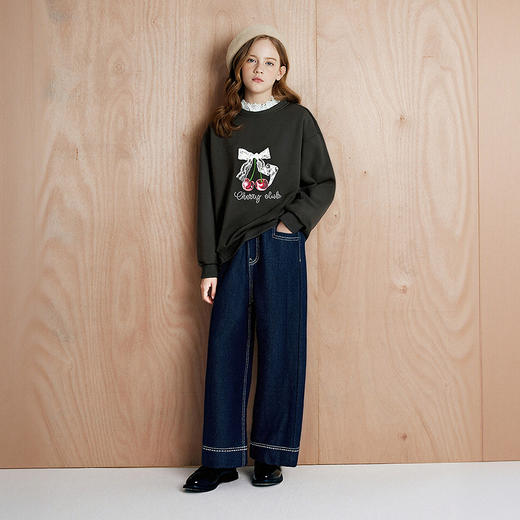 笛莎Deesha 童装女童裤子2025冬新款女童休闲原色牛仔阔腿裤 商品图2
