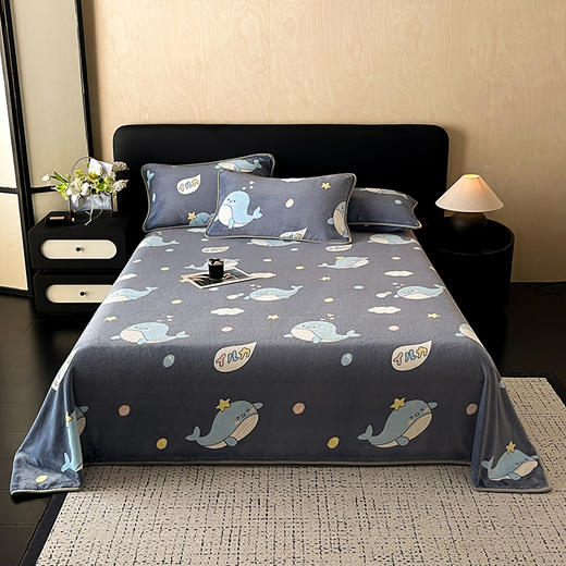 自然醒A类纯色印花高克重加厚保暖包边牛奶绒床单单件加绒冬天绒毯法兰绒学生防滑珊瑚绒毛毯QJ 商品图2