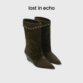 lost in echo2025早秋新款波西米亚层次堆褶显瘦精致烫钻西部靴女