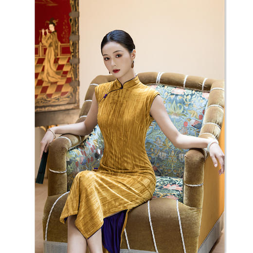 SKY 262782时尚改良新中式长款坎肩袖旗袍 商品图2