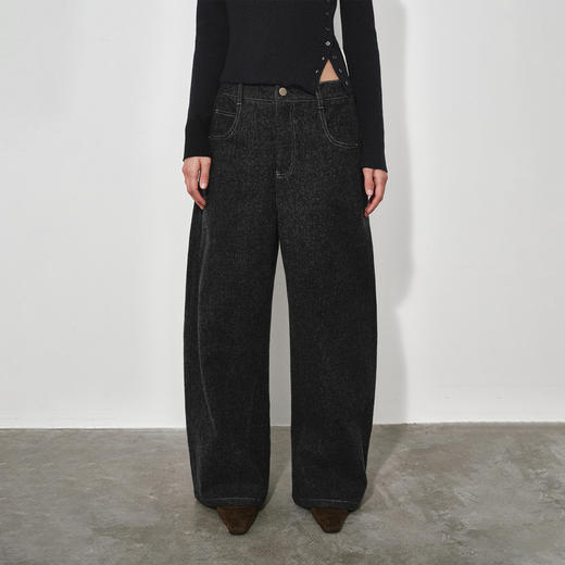 NUTH深灰色复古宽松阔腿弯刀牛仔裤女 商品图3