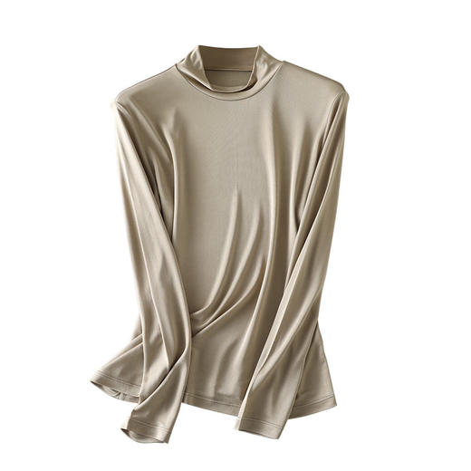 丁摩 100%桑蚕丝半高领长袖真丝亲肤透气打底上衣 商品图4