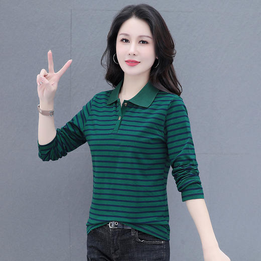 百媚生 95棉polo衫条纹长袖T恤6599 商品图1