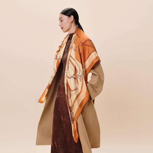 万事利“百福结”128厘米双面印花丝羊毛围巾 商品图0