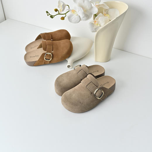 经典鲨2025年秋专柜新品牛皮革时尚通勤一脚蹬厚底勃肯鞋女KW65-529201 商品图3