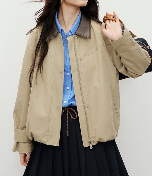 新品秋季MIU风皮翻领夹克简约精炼风衣外套 商品图7