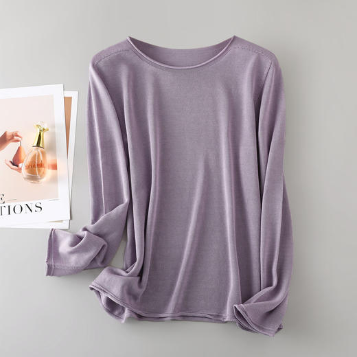 丁摩 桑蚕丝天丝无缝卷边圆领长袖打底衫CX-094 商品图3