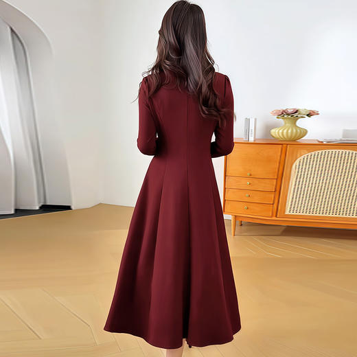 QYM 26802-Y西装领纯色连衣裙气质优雅中长款A字裙 商品图2