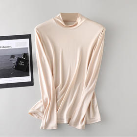 丁摩 100%桑蚕丝半高领长袖真丝亲肤透气打底上衣