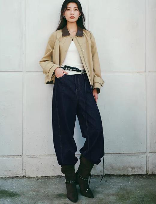 新品秋季MIU风皮翻领夹克简约精炼风衣外套 商品图4