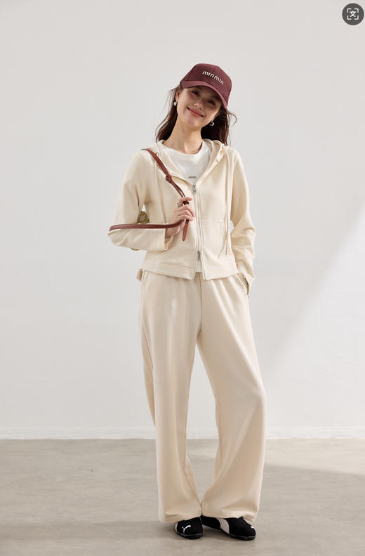 珞炫/LOFTSHINE  VICTORIA&VERA2025新款米色连帽拉链卫衣阔腿裤套装女休闲运动风两件套 商品图1