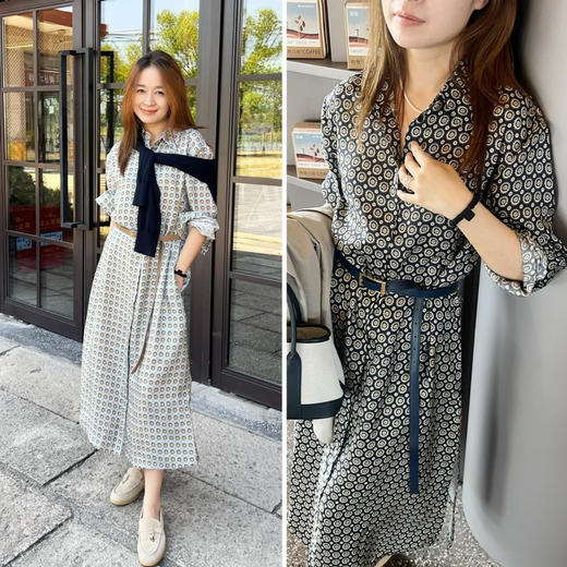 2509204   衬衫式 真丝连衣裙 2色 商品图0