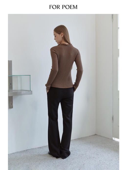 ForPoem 现货 25/FW原创设计经典简约黑色微喇微修身长裤百搭休闲裤女 商品图4