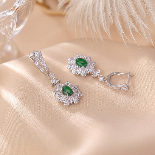 【太阳花】S925纯银翡翠绿翡翠复古蛋面耳环【CW-EJ00506】 商品图2