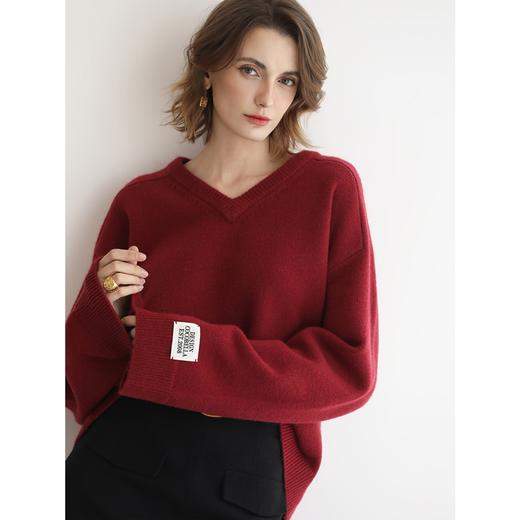 COCOBELLA25秋冬新款通勤宽松内搭毛衣女简约V领针织衫MZ3213 商品图2