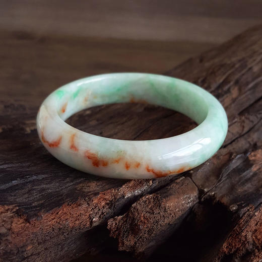 【天然正品】A货翡翠天然细腻正桩豆种飘黄飘绿福寿58.5号翡翠手镯浅绿、褐红色女士 280325AH22 现售价：1280特价 商品图4