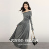 【09/10新品】熙世界灰色针织连衣裙女士设计感气质挂脖荡领长裙子2025秋季新款 商品缩略图1