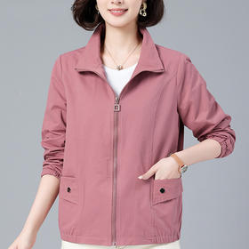 百媚生 长袖翻领拉链开衫短款夹克外套0058