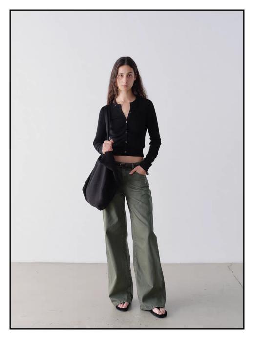 shyshystill/shy202506001/水洗墨绿色调怀旧休闲阔腿牛仔长裤 商品图1