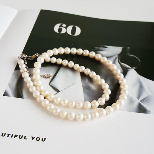 【天然正品】S925银镶天然近圆约6.3MM白色珍珠项链 ）链长：47CM（长度可调节）女士  280325AH72 现售价：680特价 商品图0