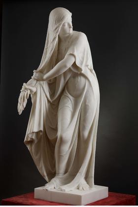 独角鹿西洋古董比利时雕塑家Charles-Auguste Fraikin签名创作人物主题卡拉拉大理石雕塑作品《海浴归来》