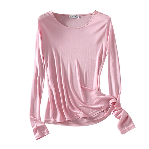 丁摩 真丝双面针织经典圆领修身长袖打底衫 T恤女上衣CX-016 商品图4