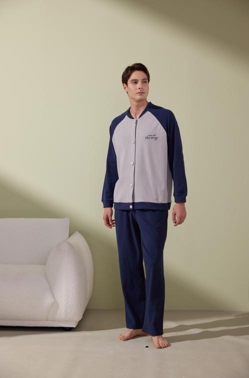 【第二件 0 元｜ 满2件 5 折】【秀黛】男撞色开衫套装男士春秋长袖睡衣家居服S3550019T【门店同款】 商品图8