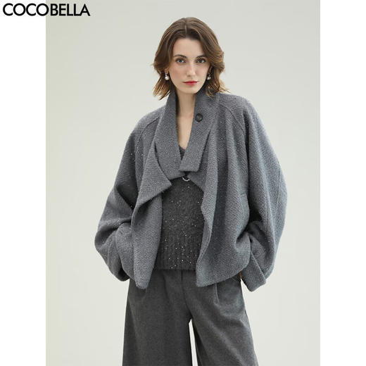 COCOBELLA气质灰短款休闲羊毛大衣25冬新款毛呢外套WL3203-2 商品图0