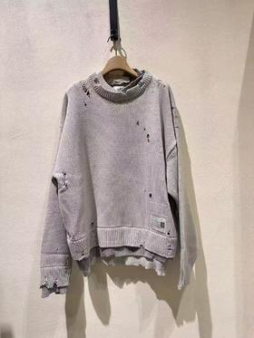 中性款破洞长袖针织毛衣019