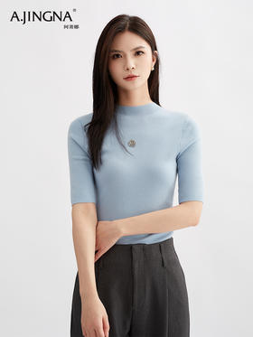 【简约柔美】阿菁娜极简山茶花绵羊毛半高领针织衫F30Q301011