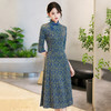 SC22018绿色显瘦妈妈装国风新中式秋季长袖旗袍2025新款女复古连衣裙春秋 商品缩略图3