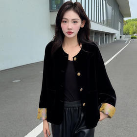 QYM 5955-Y新中式国风拼结丝绒外套宽松休闲外套