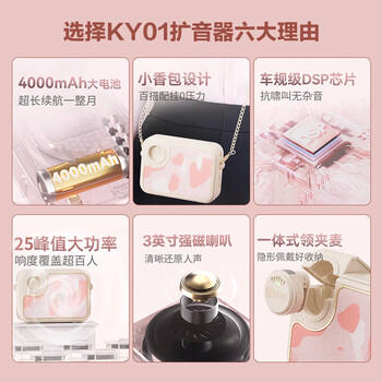 索爱（soaiy）KY01无线领夹防啸叫小蜜蜂扩音器教师专用长续航蓝牙音箱音响麦克风上课教学导游户外背带便携粉 /数码 /影音娱乐 /音箱/音响 商品图0