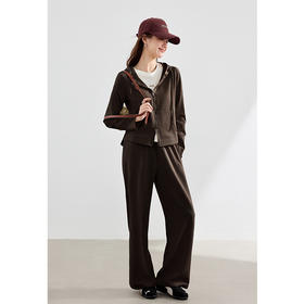 珞炫/LOFTSHINE  VICTORIA&VERA2025新款米色连帽拉链卫衣阔腿裤套装女休闲运动风两件套