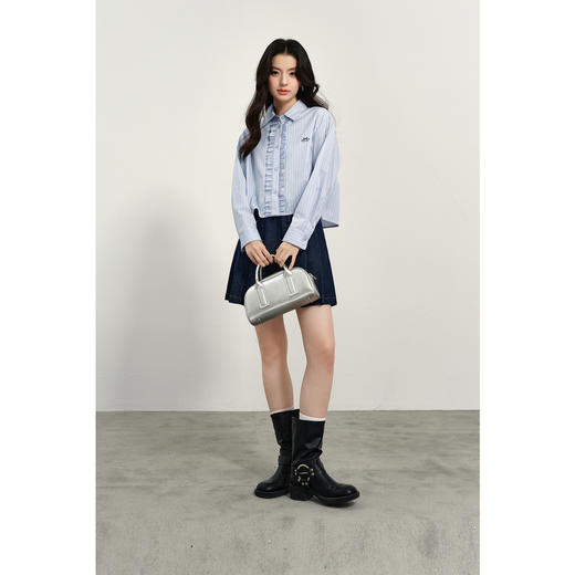 【商场同款】诗凡黎蓝色翻领条纹衬衫2025春新款衬衣女3G3120751R 商品图1