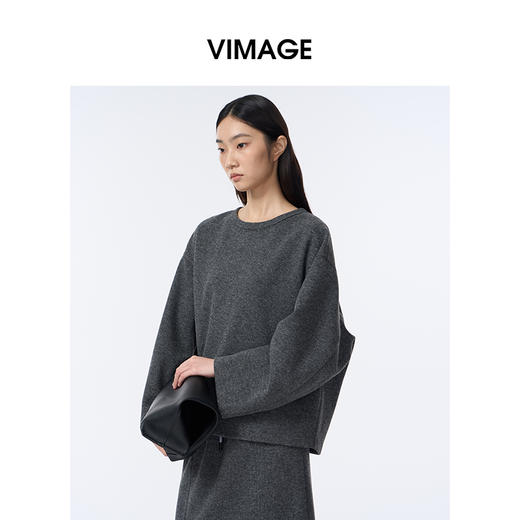 VIMAGE纬漫纪灰色运动休闲设计感卫衣上衣V2413112 商品图5