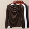 雀说气质长袖打底T恤女新款斜领抽褶设计洋气百搭上衣ALM929 商品缩略图3