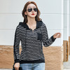 雀说新款棉长袖t恤女条纹连帽拉链口袋宽松秋款女式上衣AL82533 商品缩略图3