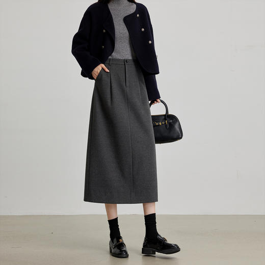 【09/10新品】熙世界格雷系灰色毛呢衬衫女2025秋新款复古宽松休闲翻领衬衣外套 商品图4